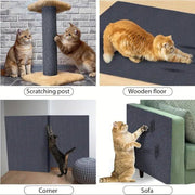 DIY Cat Scratcher Sofa Protector used on scratching post, wooden floor, sofa, and corner wall to prevent cat damage and protect furniture.